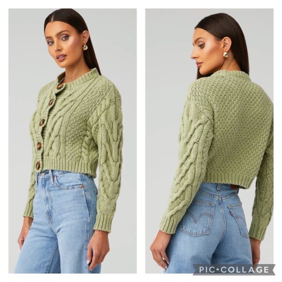 Free People Bonfire Cardi Mint Green Cableknit Size Small - Picture 9 of 9